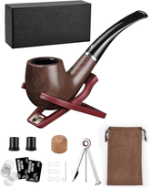 D-01:Tobacco Pipe Set, Short Handle Curved Smoking Pipe with Foldable Pipe Stand Holder, Pipe Starter Kit for Beginner with Gift Box and Accessories