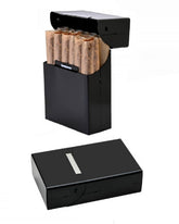 B-01-Black portable cigarette case with magnetic closure, holds 20 cigarettes for men