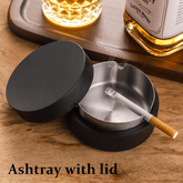 C01:Cute Ashtrays for Cigarettes Ash Tray with Lid Wooden Ashtray with Stainless Steel