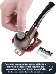 D-01:Tobacco Pipe Set, Short Handle Curved Smoking Pipe with Foldable Pipe Stand Holder, Pipe Starter Kit for Beginner with Gift Box and Accessories