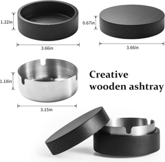 C01:Cute Ashtrays for Cigarettes Ash Tray with Lid Wooden Ashtray with Stainless Steel