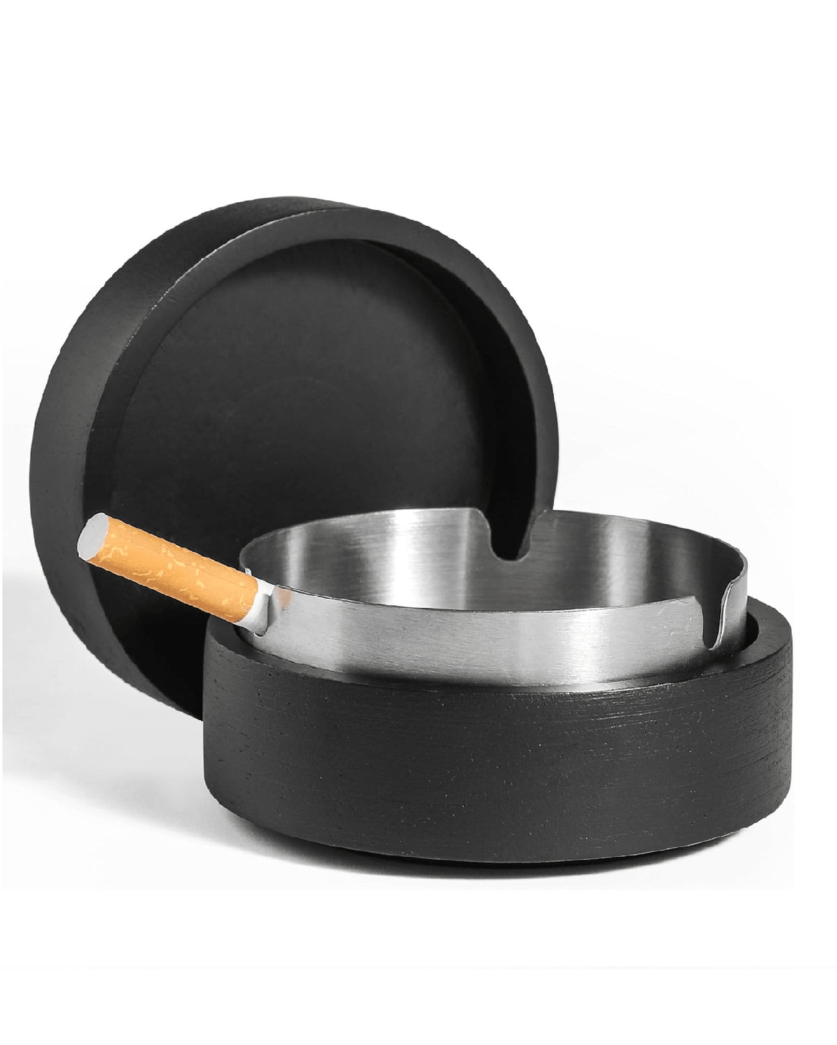 C01:Cute Ashtrays for Cigarettes Ash Tray with Lid Wooden Ashtray with Stainless Steel