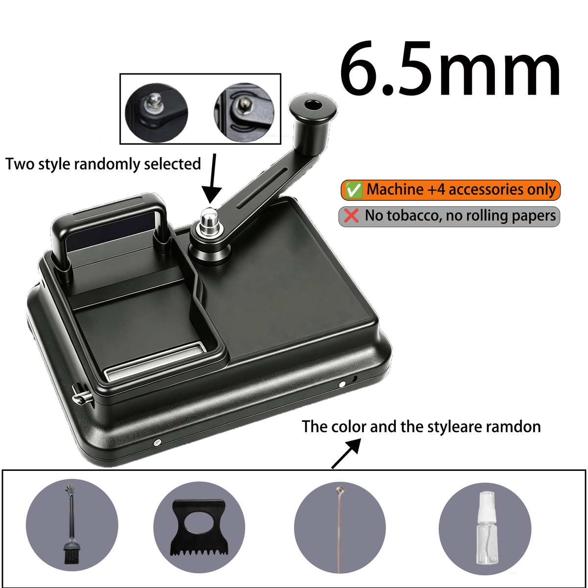 A-01:Cigarette Rolling Machine, Manual Tobacco Rolling Machine Metal Material, 8mm/6.5mm Nozzle Options