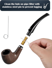 D-01:Tobacco Pipe Set, Short Handle Curved Smoking Pipe with Foldable Pipe Stand Holder, Pipe Starter Kit for Beginner with Gift Box and Accessories